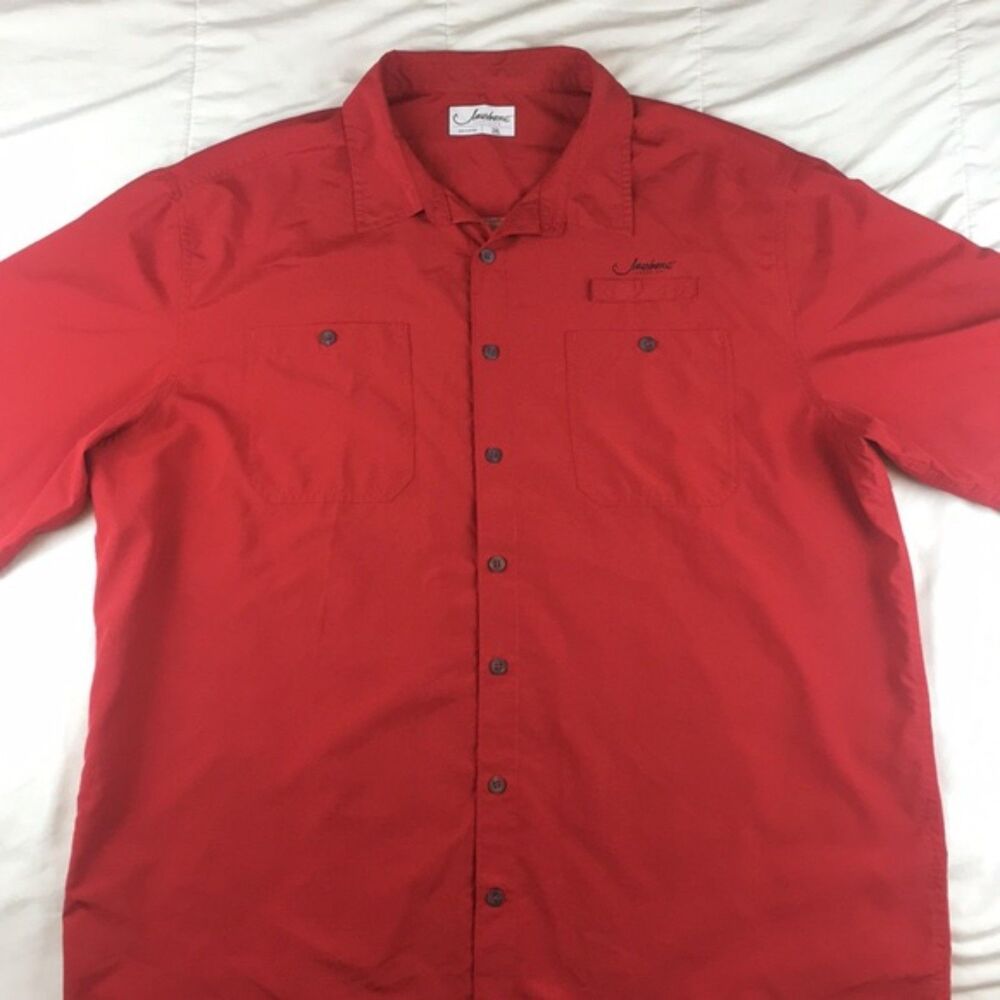 Jawbone Tackle Co. Men's Red Vented Short Sleeve Button Up Fishing Shirt XL